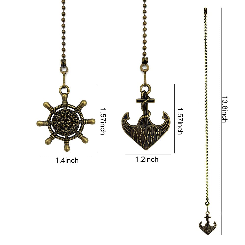 Dotlite Nautical Ceiling Fan Pull Chain Extender, 2Pcs 12In Bronze Decorative Fan String Pulls Pendant Extension, 3Mm Diameter B