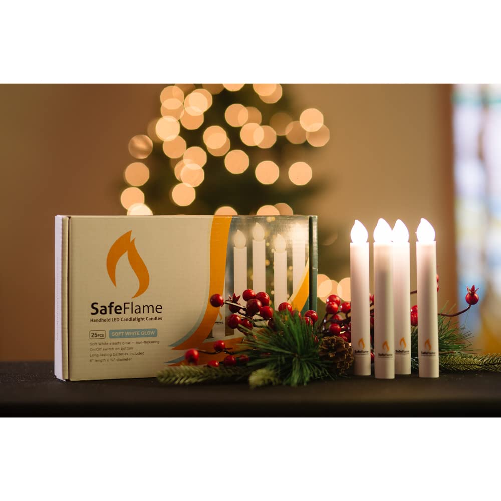 Concordia Supply Safeflame Led Candlesticks   6'' (25 Pack) Handheld Battery Operated Candles W/No Flickering Effect   Perfect F