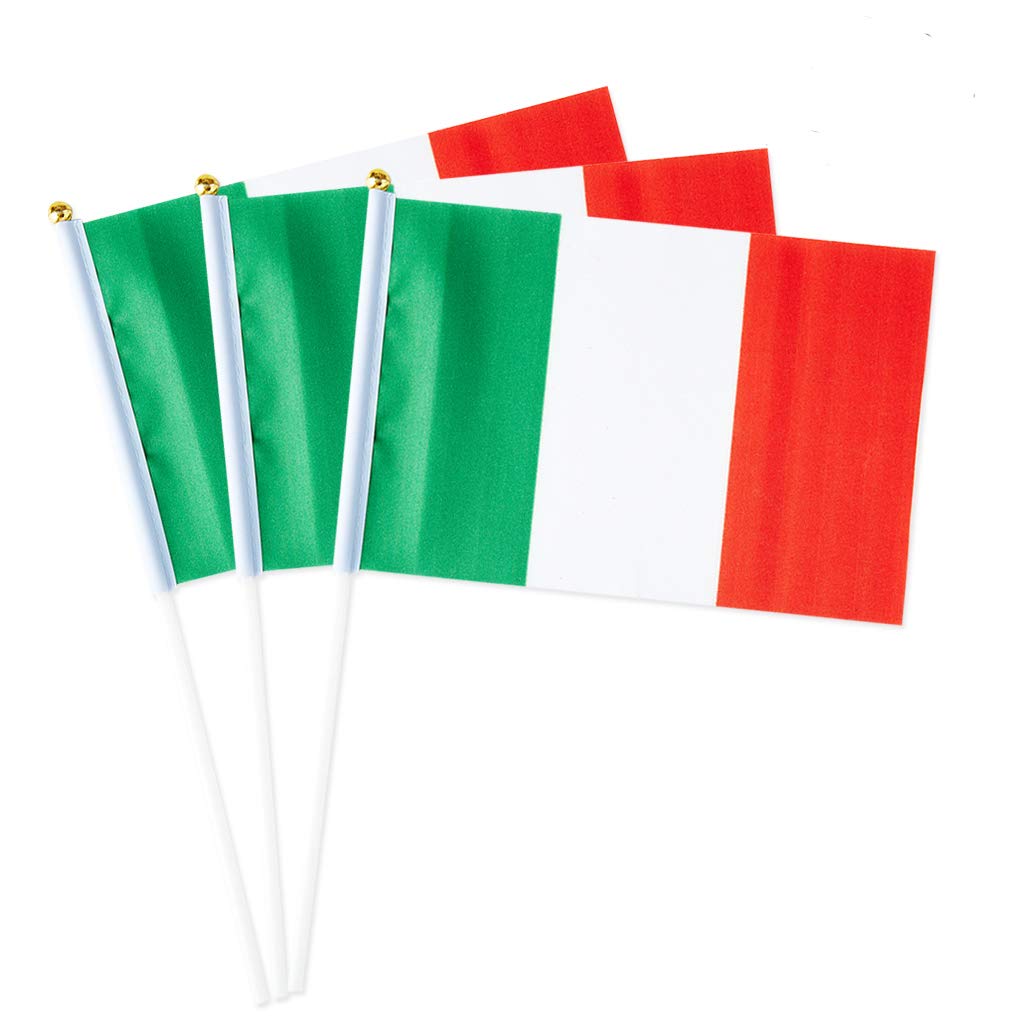 Italy Flag Italian Small Stick Mini Hand Held Flags Decorations 1 Dozen (12 Pack)