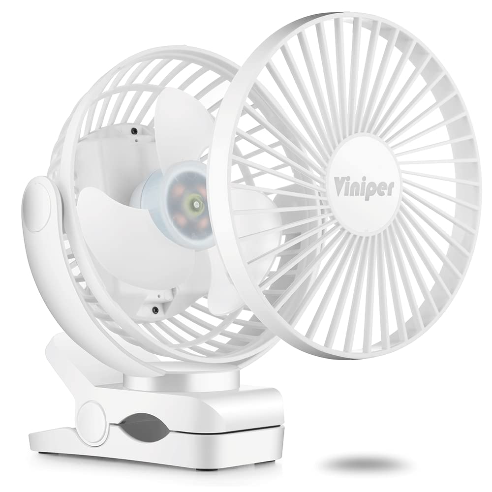 Viniper 6 Inch Rechargeable Clip On Fan, 5000Mah Battery Desk Fan : 360 Rotation & 3 Speeds Strong Wind Portable Fan, 8 30 Worki