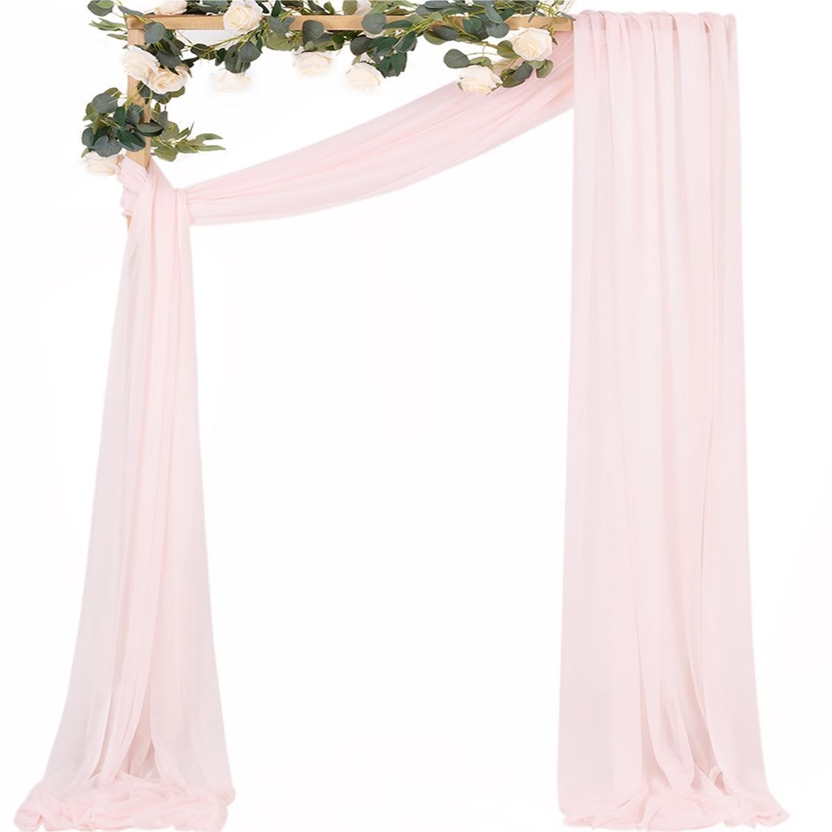 Mlmc Wedding Arch Draping Fabric 1 Panel 29'' X 20Ft Blush Pink Chiffon Drapery Sheer Backdrop Curtains For Ceremony Wedding Par