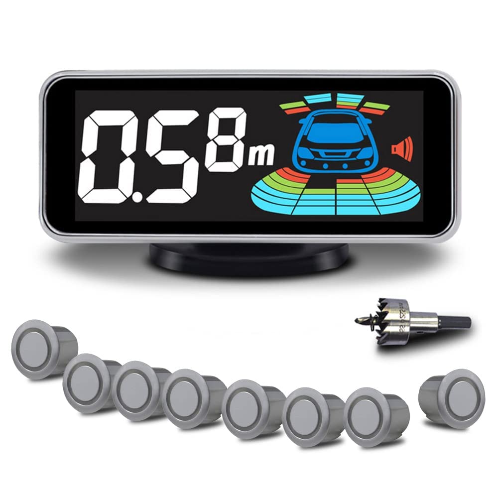 Elsnu Backup Radar System Car Auto Vehicle Reverse With 8 Parking Sensors Kit Distance Detection Lcd Distance Display Sound Warn