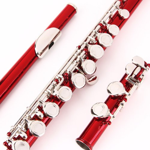 Glory Closed Hole C Flute With Case, Tuning Rod And Cloth,Joint Grease And Gloves, Red
