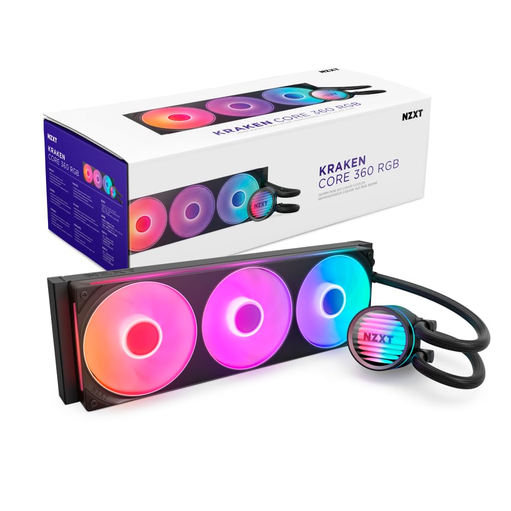 NZXT Kraken Core 360 RGB - AIO CPU Liquid Cooler - 360 mm Radiator - 360 mm Single-Frame Fan - Compatible with AMD AM5/AM4 & Int