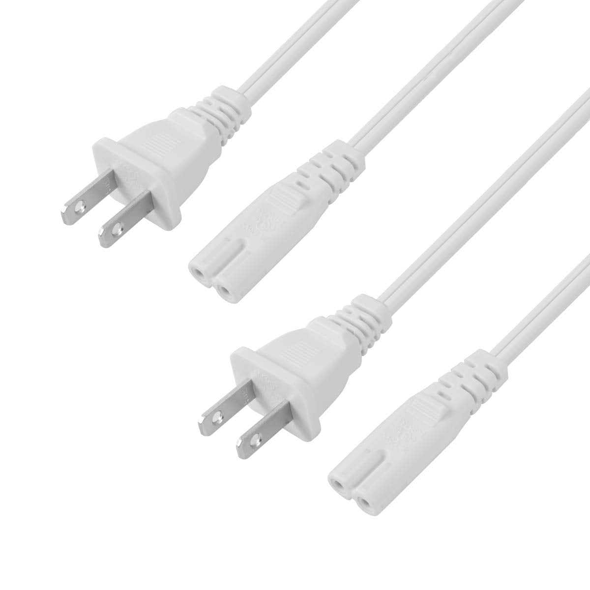 Vseer 2 Pack 2 Slot Non Polarized Ul Listed Spt2 18Awg Universal Replacement Power Cord (Nema 1 15P To Iec C7),White (6Ft)