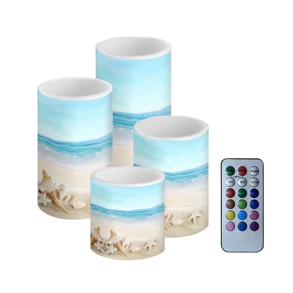 Netilgen Beach Starfish Flameless Light Candles With 4H 8H Timer, Battery Operated Candles With 18-Key Remote Flickering Smokele