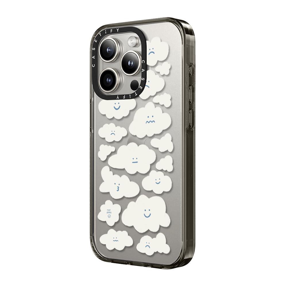 Casetify Compact Case For Iphone 15 Pro Max [2X Military Grade Drop Tested / 4Ft Drop Protection]   Cute Clouds   Clear Black