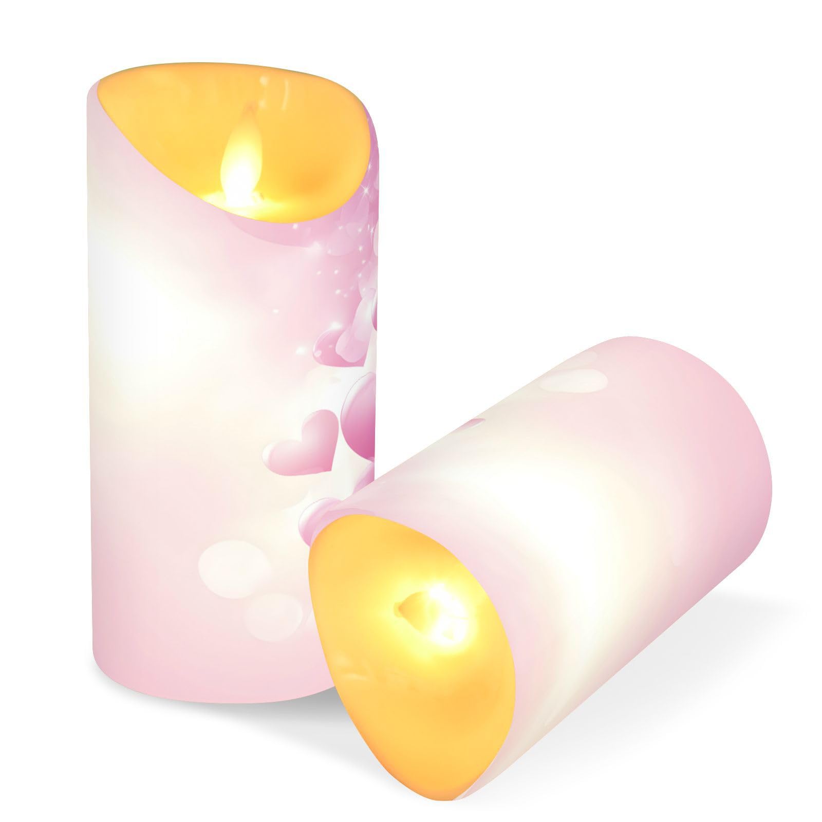 Valentines Flameless Candles Set of 2 Valentine Pink Hearts Realistic LED Candles with Remote Battery Operated Holiday Decoratio