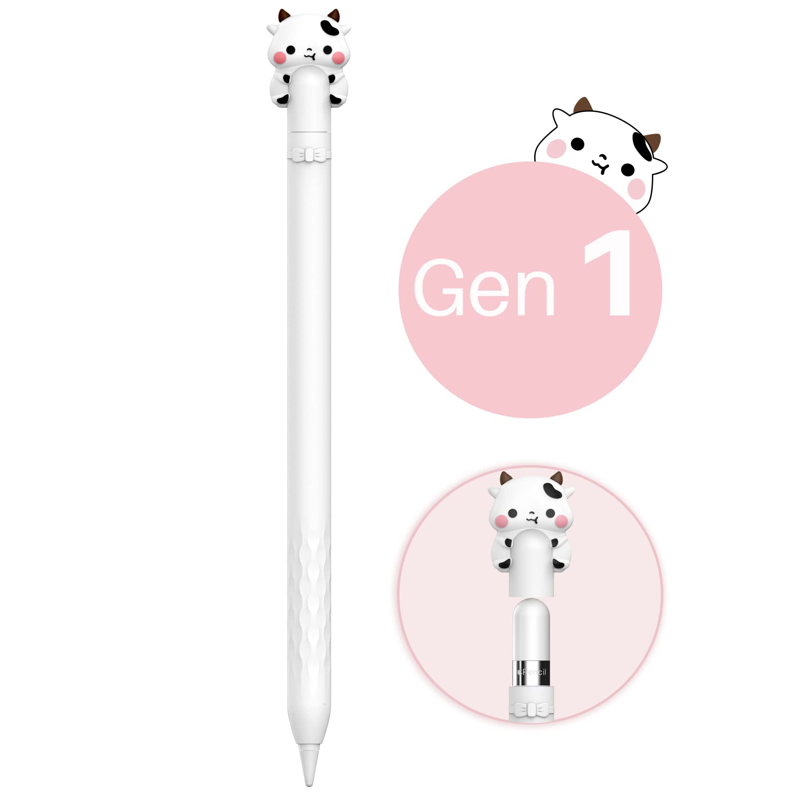 Niutrendz Cute Cow Apple Pencil Case For Apple Pencil 2Nd Generation Case Silicone Protective Cover Sleeve Skin Accessories (Whi