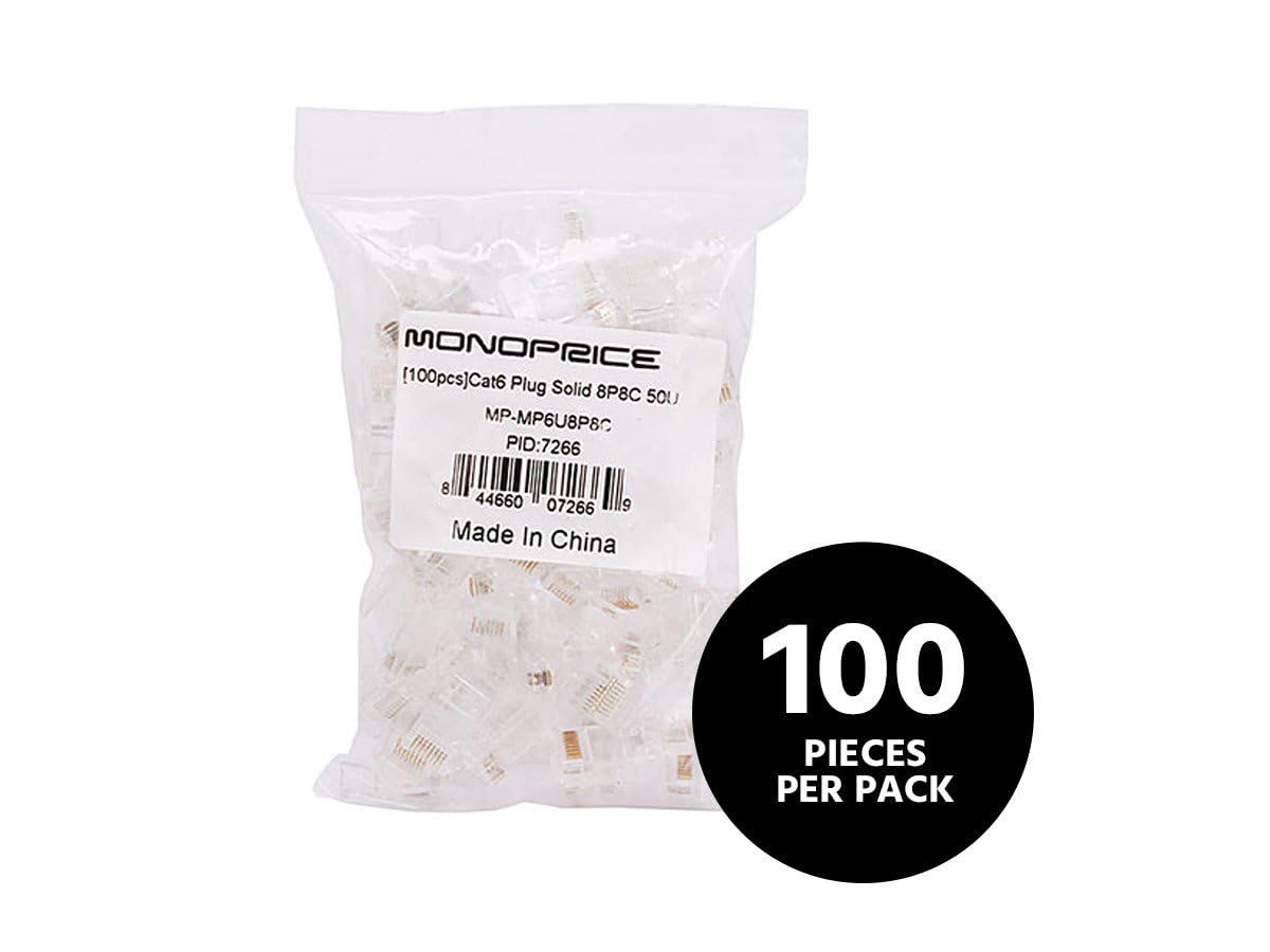 Monoprice Cat6 Plug Solid W/Insert 50U 100Pcs/Bag