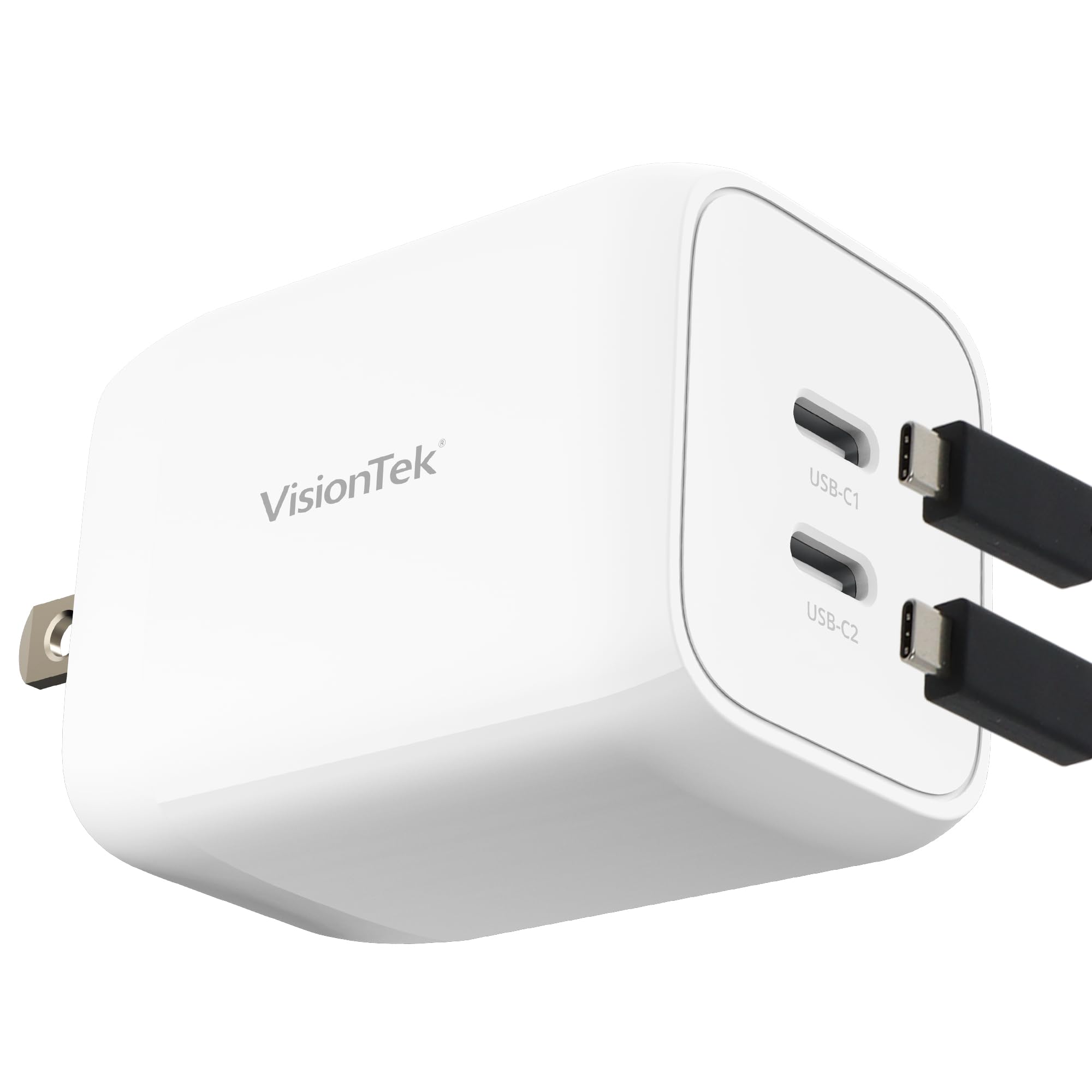 VisionTek GaN II 65W Wall Fast Charger - Dual USBC Port - 2X USB-C - Compatible with MacBook Pro/Air, Ipad, iPhone, Galaxy, Stea