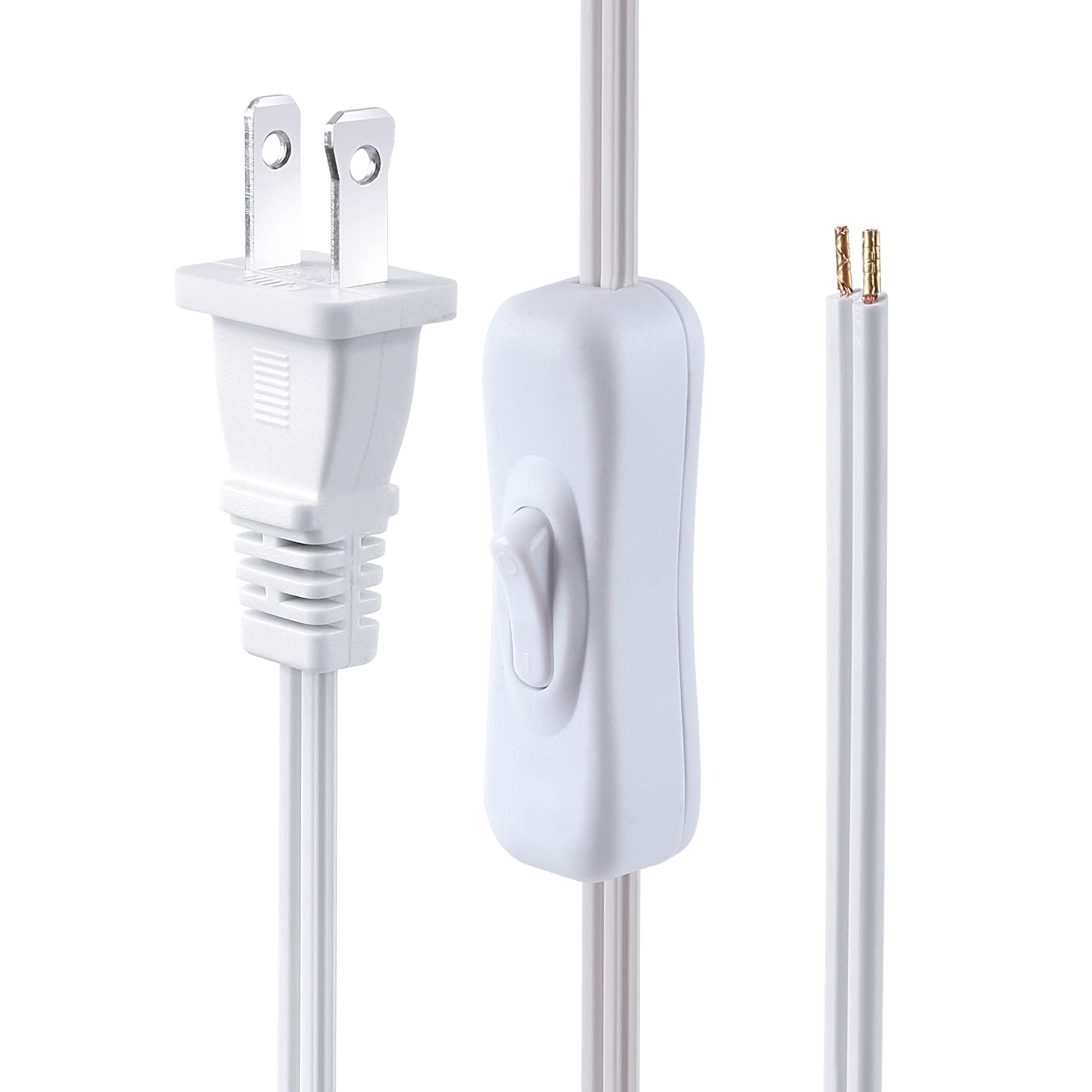 Lamp Cord Has Button Switch Ul304 2A/120V,Plug,Stripped Ends Ready For Wiring 18 Awg Spt 2, White (12Ft)