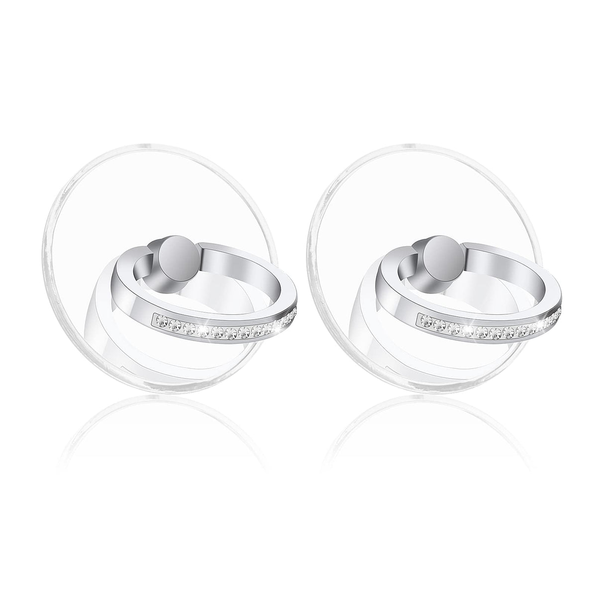 Cobee Finger Kickstand Cell Phone Ring, 2Pcs Round Transparent Phone Ring Holders With Diamond, Bling Phone Ring Holder, 360 Deg