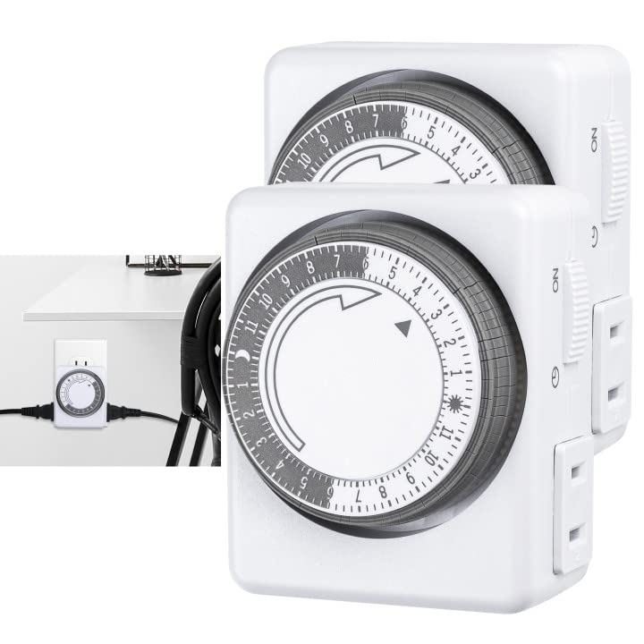 HBN Indoor Timers for Electrical Outlets,24-Hour Mechanical Outlet Timer,2 Grounded Outlets,Heavy Duty Daily On/Off Cycle,for La