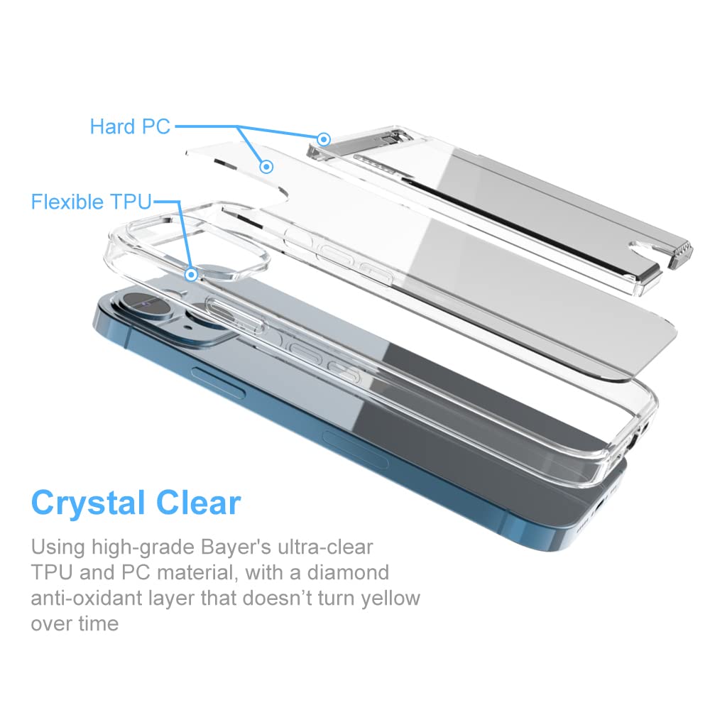 Wuwedo iPhone 13 Clear Wallet Case Anti-Yellowing TPU PC Slim 2 Card Holder