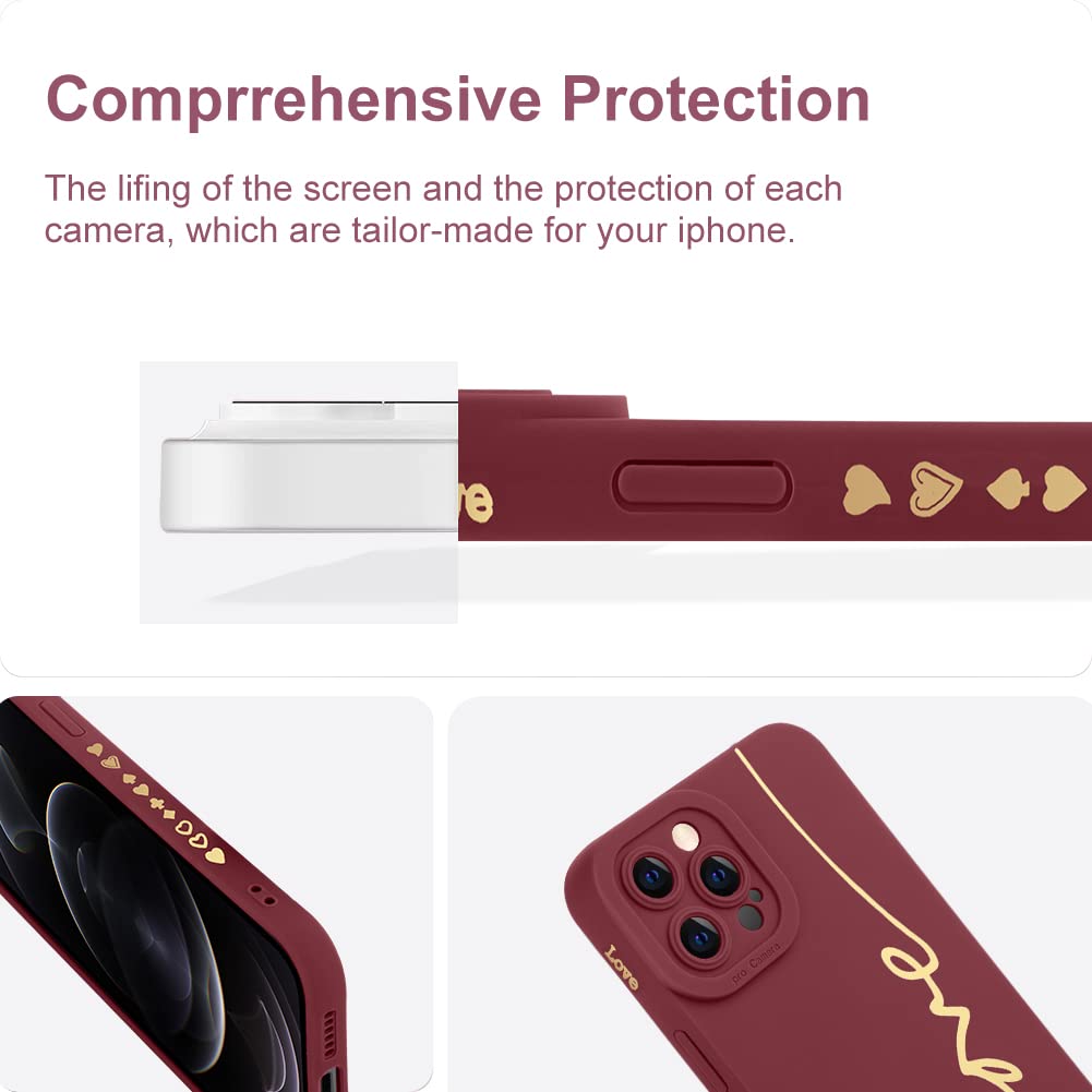 MOWIME iPhone 12 Pro Max Phone Case Soft TPU Shockproof Anti-Fall Lens Cover Love Letter Graphic Red 6.7-Inch