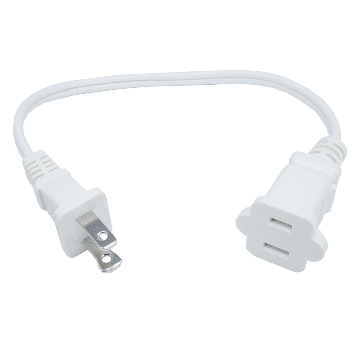 Short Extension Cord 1 Ft, 18 Awg Small 2 Prong Power Cord Cable, White Male To Female Outlet Saver For Indoor Use, 1 Foot Ac Po