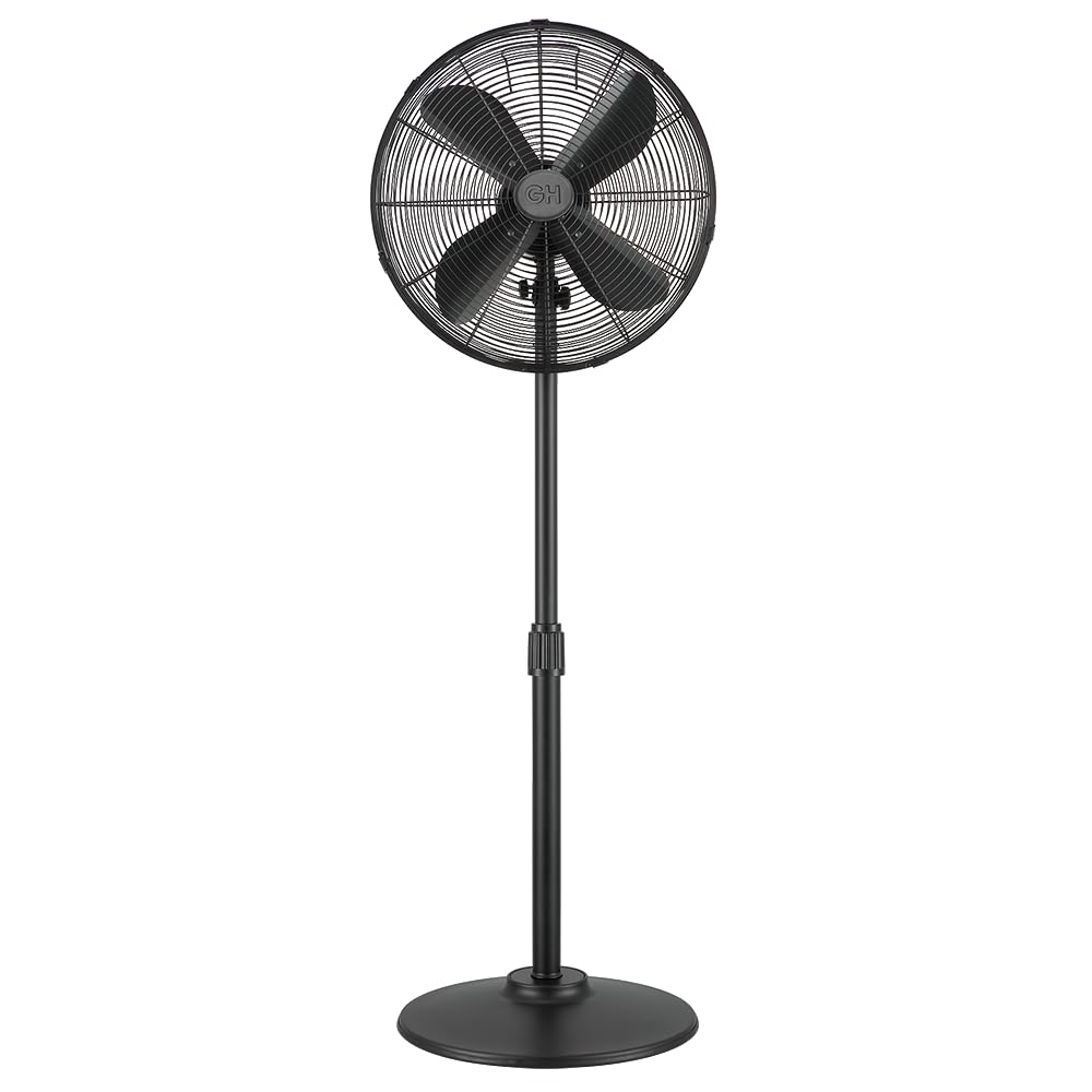 Good Housekeeping Matte Black 16 Pedestal Fan, 3 Speeds, Wide Oscillation, All-Metal Retro Fan, Adjustable Height, Tilt-Head, We