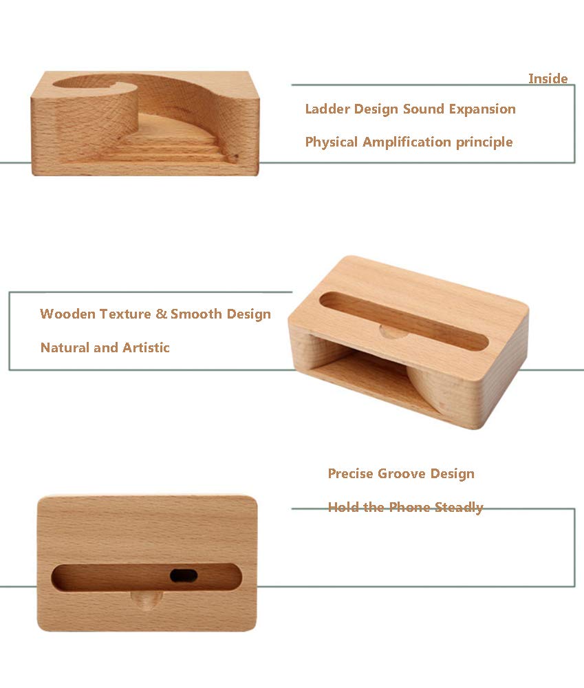 Unnfiko Wooden Sound Amplifier Stand Holder For Iphone, Natural Loudspeaker Mini Megaphone Cell Phone Stand (Square)