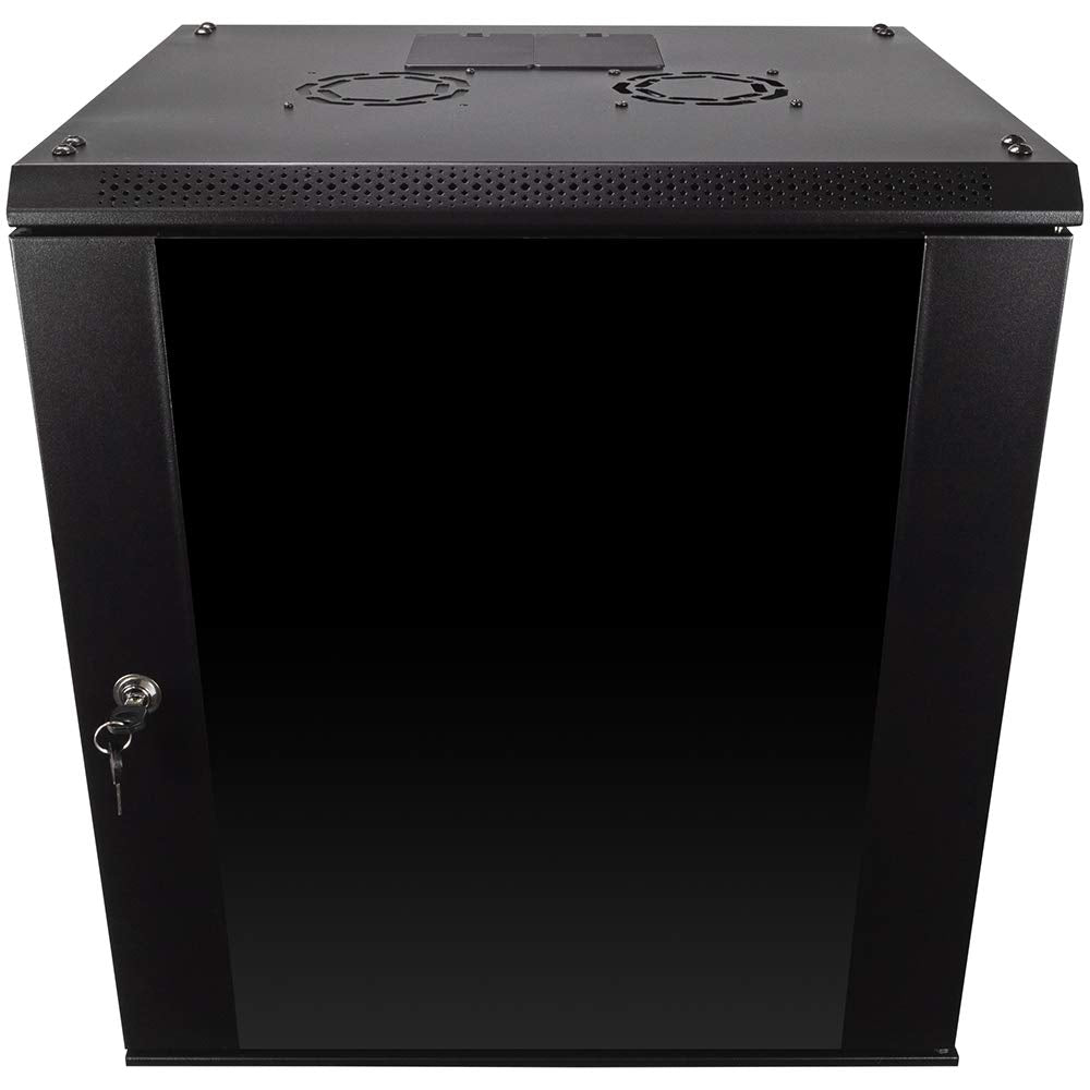 Navepoint 12U Server Rack Enclosure With Glass Door, Cooling Fan, Locks, & Removable Side Panels   12U Wall Mount Network Cabine