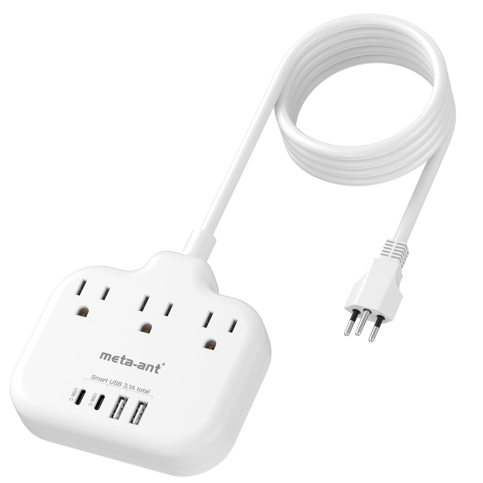 Brazil Power Adapter With 5Ft Extension Cord, Meta Ant Us To Brazil Travel Plug With 3 American Outlets And 4 Usb Charger Port(2
