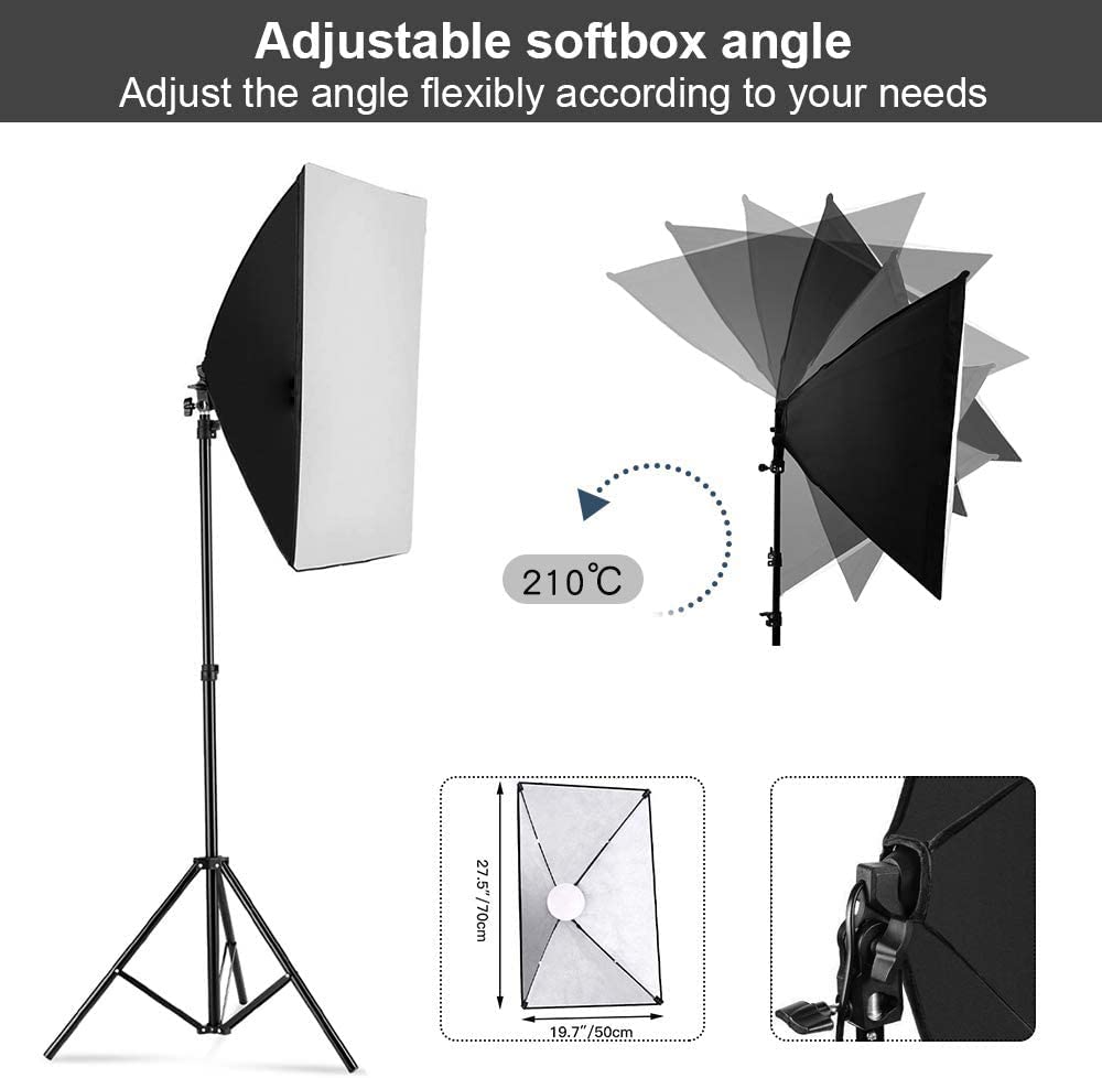 Mountdog Softbox Lighting Kit, 2X19.7''X27.5'' Photography Continuous Lighting System With 2Pcs 85W 5700K E27 Socket Led Bulbs A