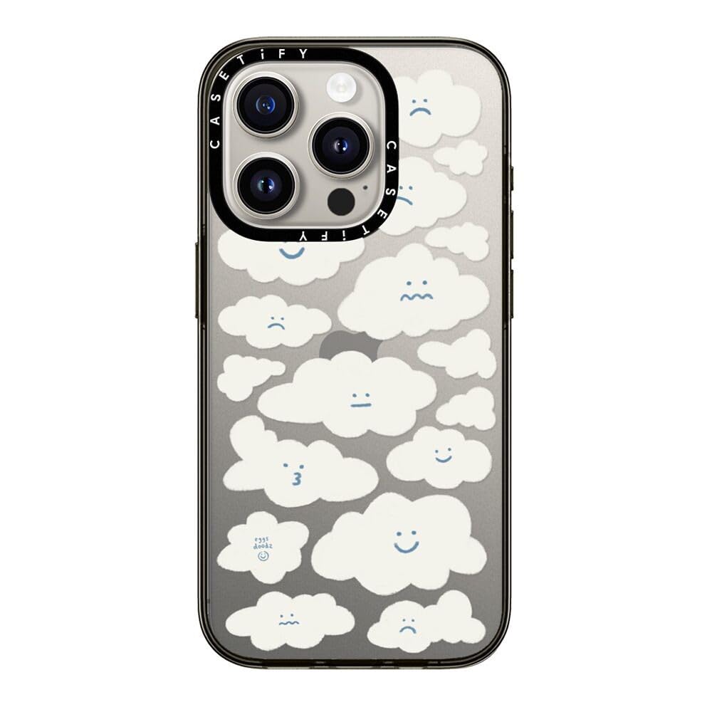 Casetify Compact Iphone 15 Pro Case [2X Military Grade Drop Tested / 4Ft Drop Protection]   Cute Clouds   Clear Black