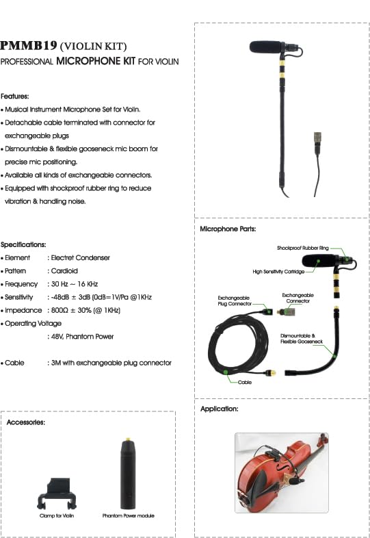 Rannsgeer Pmmb19 Ls Vl Musical Instrument Microphone With Violin Clip On & 5 Connectors