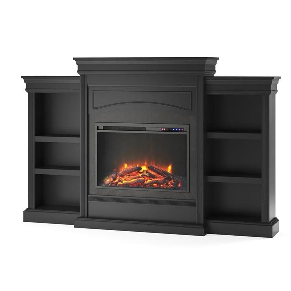 Ameriwood Home Lamont 69 Inch Electric Fireplace With Mantel, Shelves, Replaceable Fireplace Insert Heater, Remote Control, Time