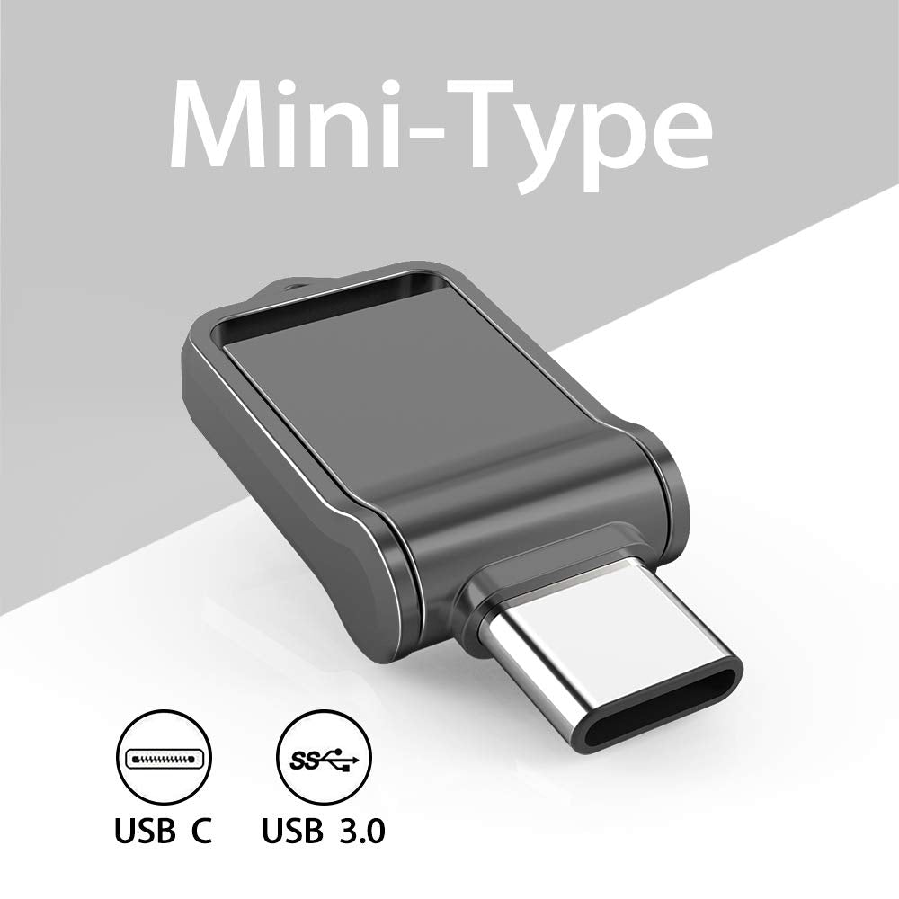 Type C Otg Usb Flash Drive 64Gb, Kalsan 64Gb Usb 3.0+Type C 2 In 1 Otg Dual Waterproofusb Memory Stick With Keychain Metal Black