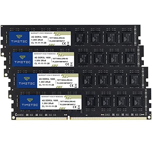 Timetec 16Gb Kit(4X4Gb) Ddr3L / Ddr3 1600Mhz Pc3L 12800 / Pc3 12800 Non Ecc Unbuffered 1.35V / 1.5V Cl11 2Rx8 Dual Rank 240 Pin
