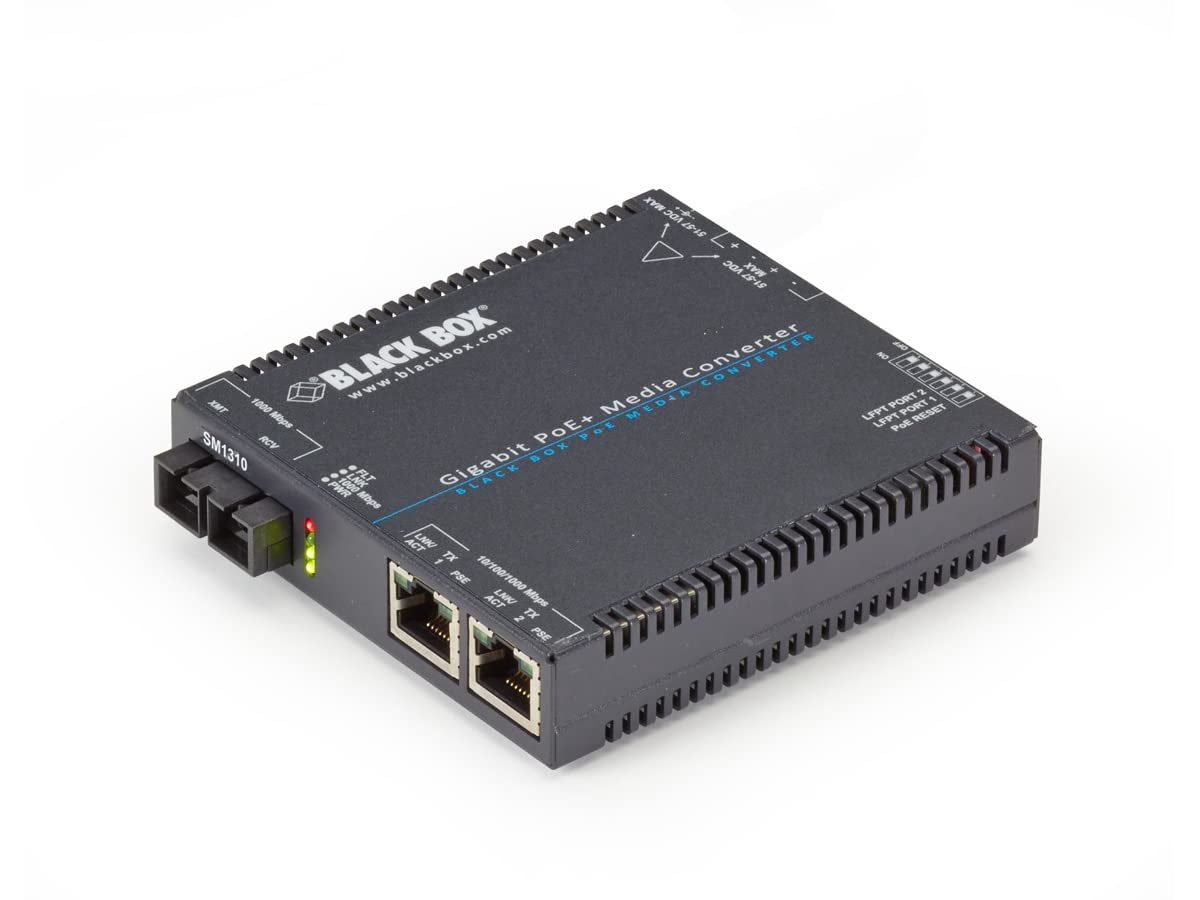 Black Box Gigabit Ethernet Media Converter   Poe+ Single Mode 1310 Nm, 15Km, Sc (Lgc5212A)