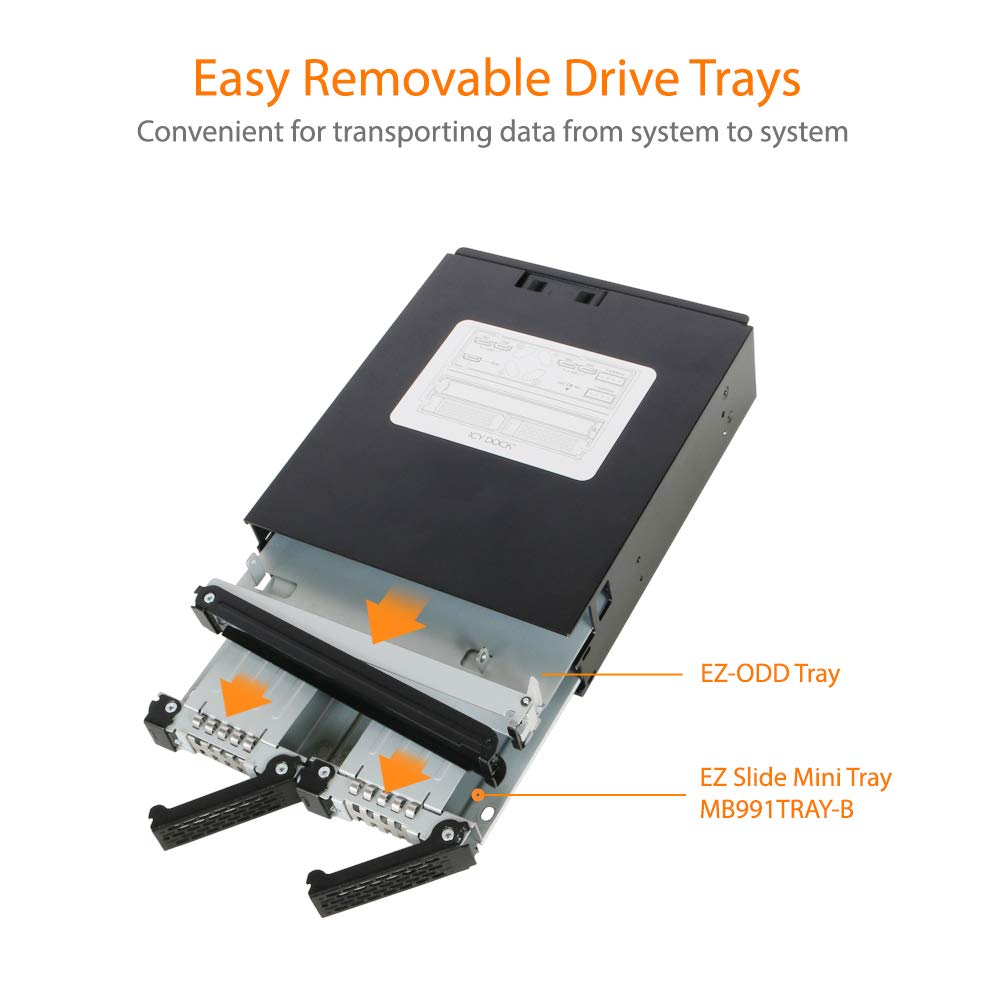 ICY DOCK Full Metal 2 Bay 2.5' SAS/SATA HDD & SSD Backplane Cage with Slim ODD Tray for External 5.25' Bay | ToughArmor MB994IPO 3SB