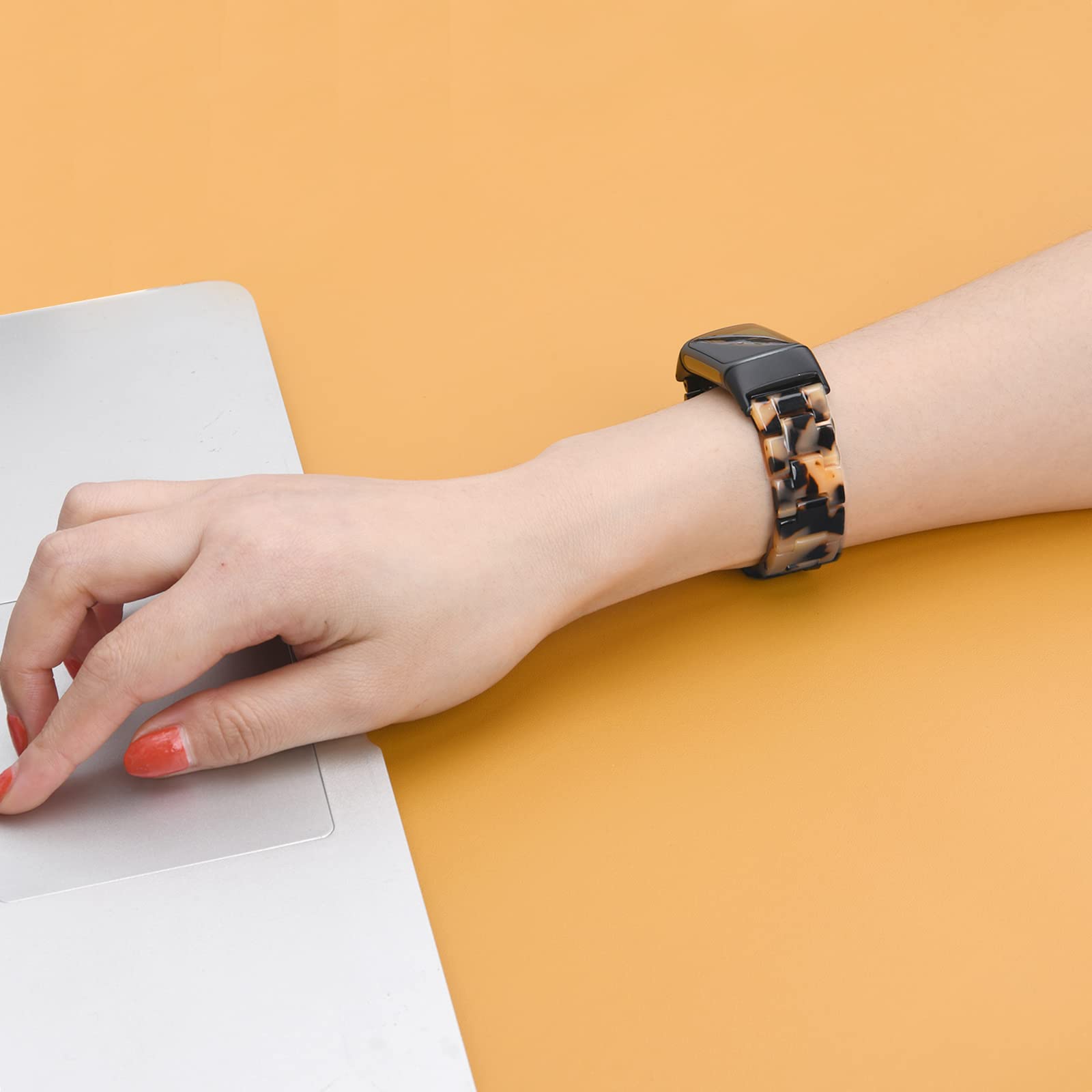 Wongeto Resin Bands Compatible For Fitbit Charge 5 Band,Women Men Resin Replacement Wristband Strap Blacelet For Fitbit Charge 5