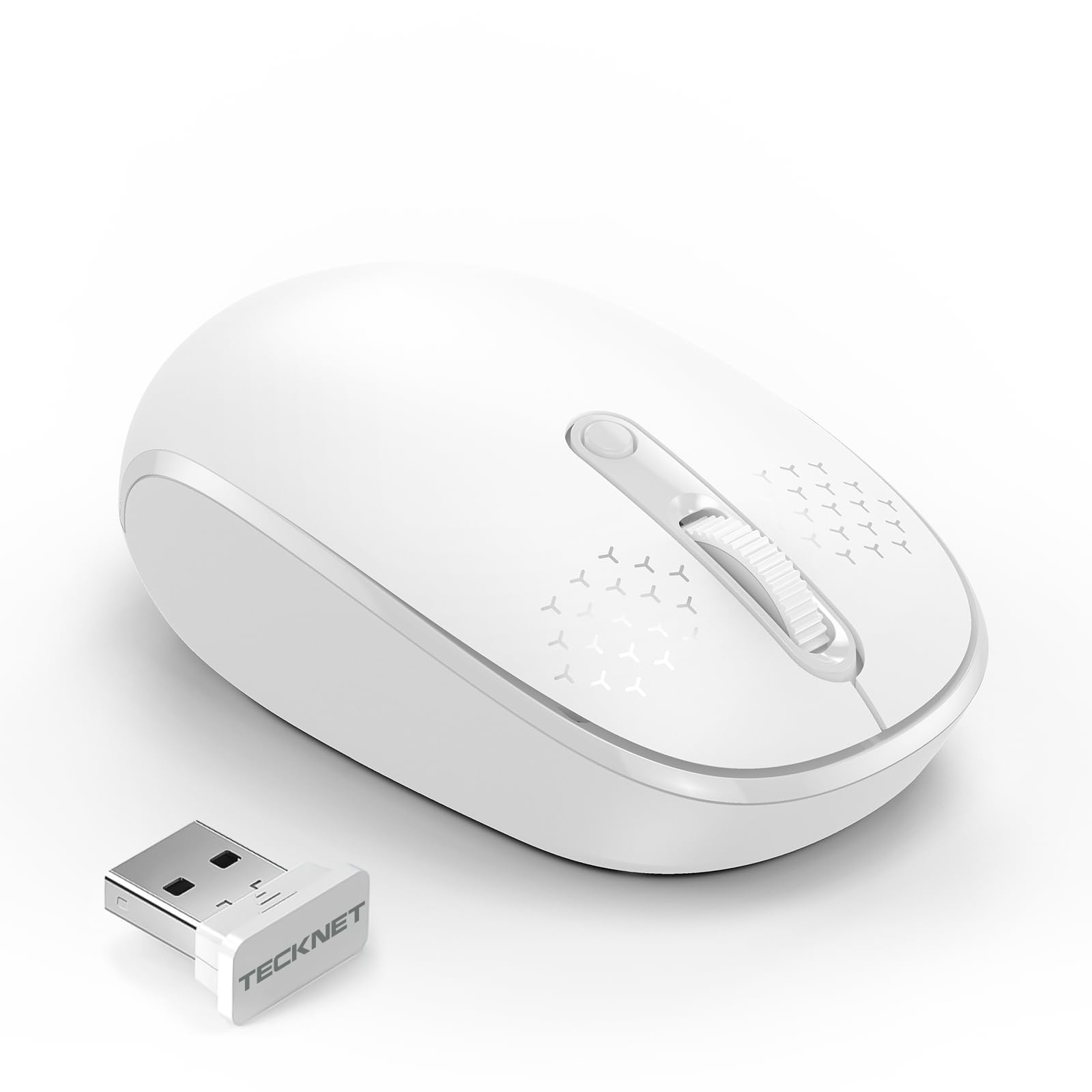 Tecknet Wireless Mouse For Laptop, 2.4G Quiet Computer Mouse With Usb Receiver, 4 Buttons Portable Cordless Mice For Chromebook, Laptop, Pc, Mac, 800/1200/1600 Dpi   White