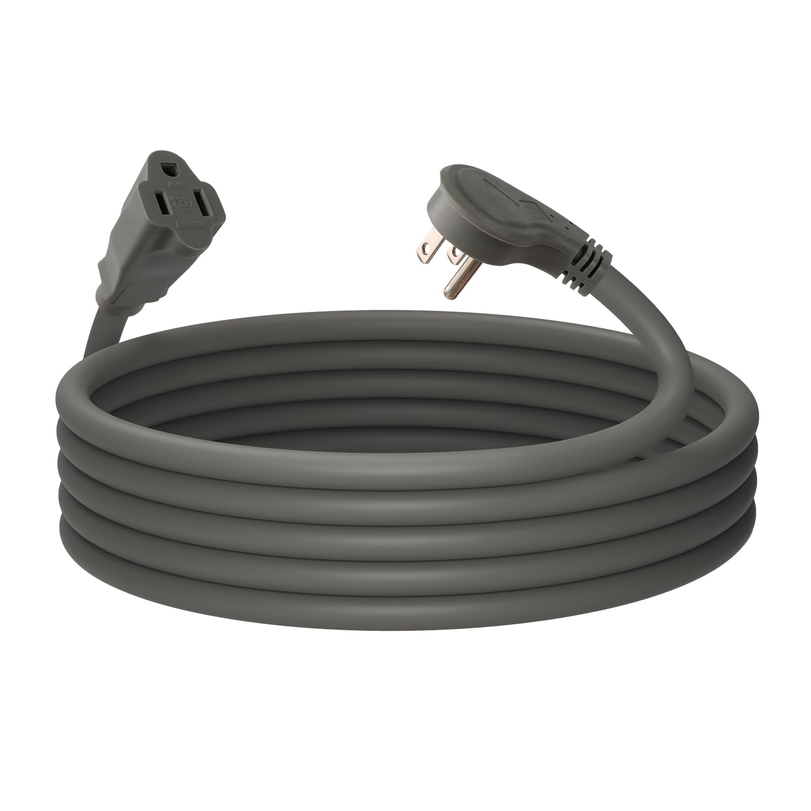Ep 15 Ft Flat Plug Extension Cord, 16 Awg 3 Prong Grounded Grey Low Profile Extension Cable For Indoor