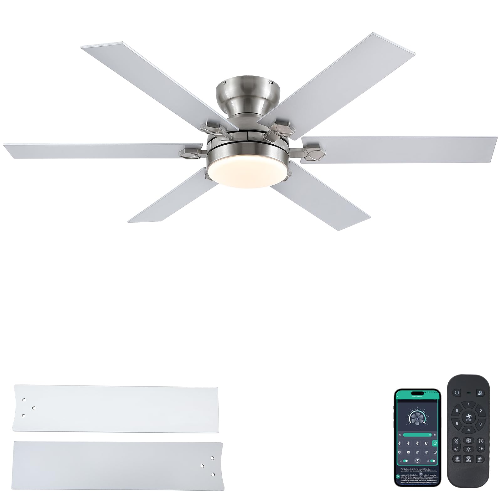 Goniyado 52 Low Profile Ceiling Fans with Lights and Remote, Modern Outdoor Ceiling Fans with 3 Colors 6 Speeds, Flush Mount Cei