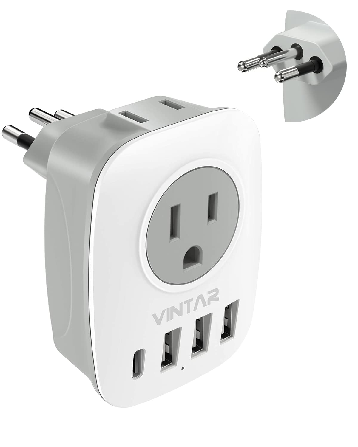Brazil Adapter Plug,Vintar Type N Plug Adapter With 1 Usb C,3 Usb Ports And 2 American Outlets,6 In 1 Brazil Power Adapter For U