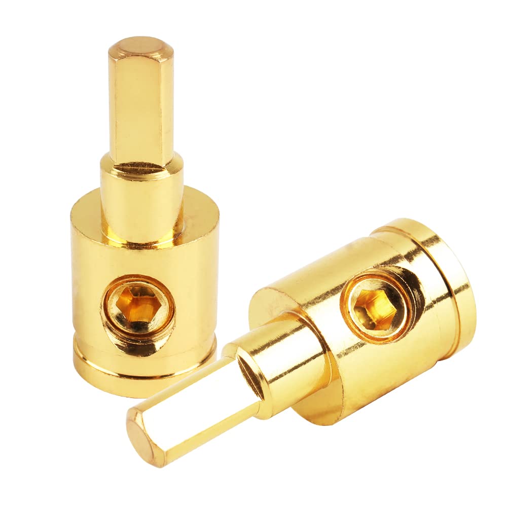 Amp Input Reducer Brass With Gold Plated 0 Gauge Car Audio Power/Ground Amp Input Reducer Adapter 2Pcs