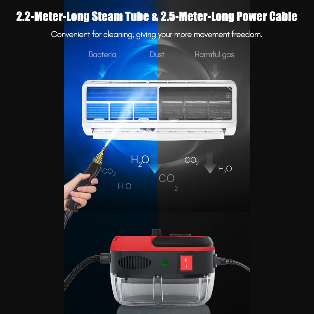 Irishom 2500W Handheld Steam Cleaner High Temperature Pressurized Steam Cleaning Machine Portable Car Steamer With Brush Heads (