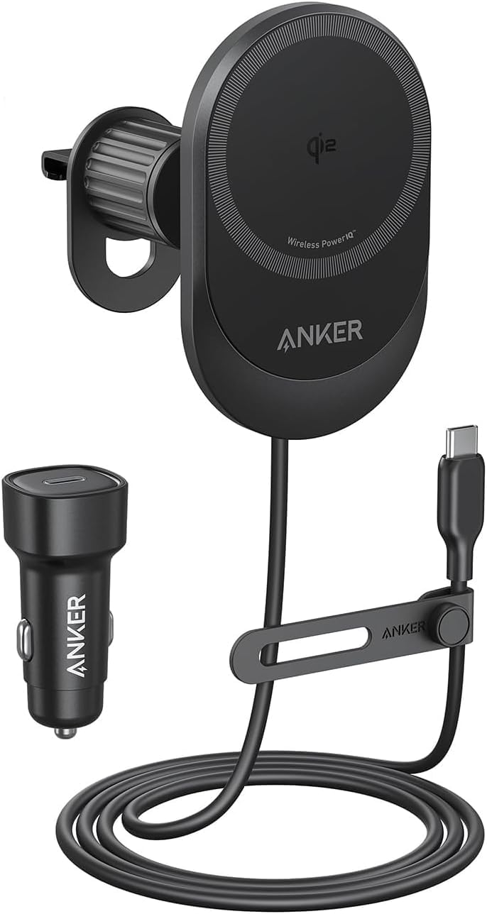 Anker MagGo Qi2 Wireless Car Charger 15W Magnetic Mount, Fast Charging for iPhone 1216 Series, Adjustable Viewing Angle, USBC,