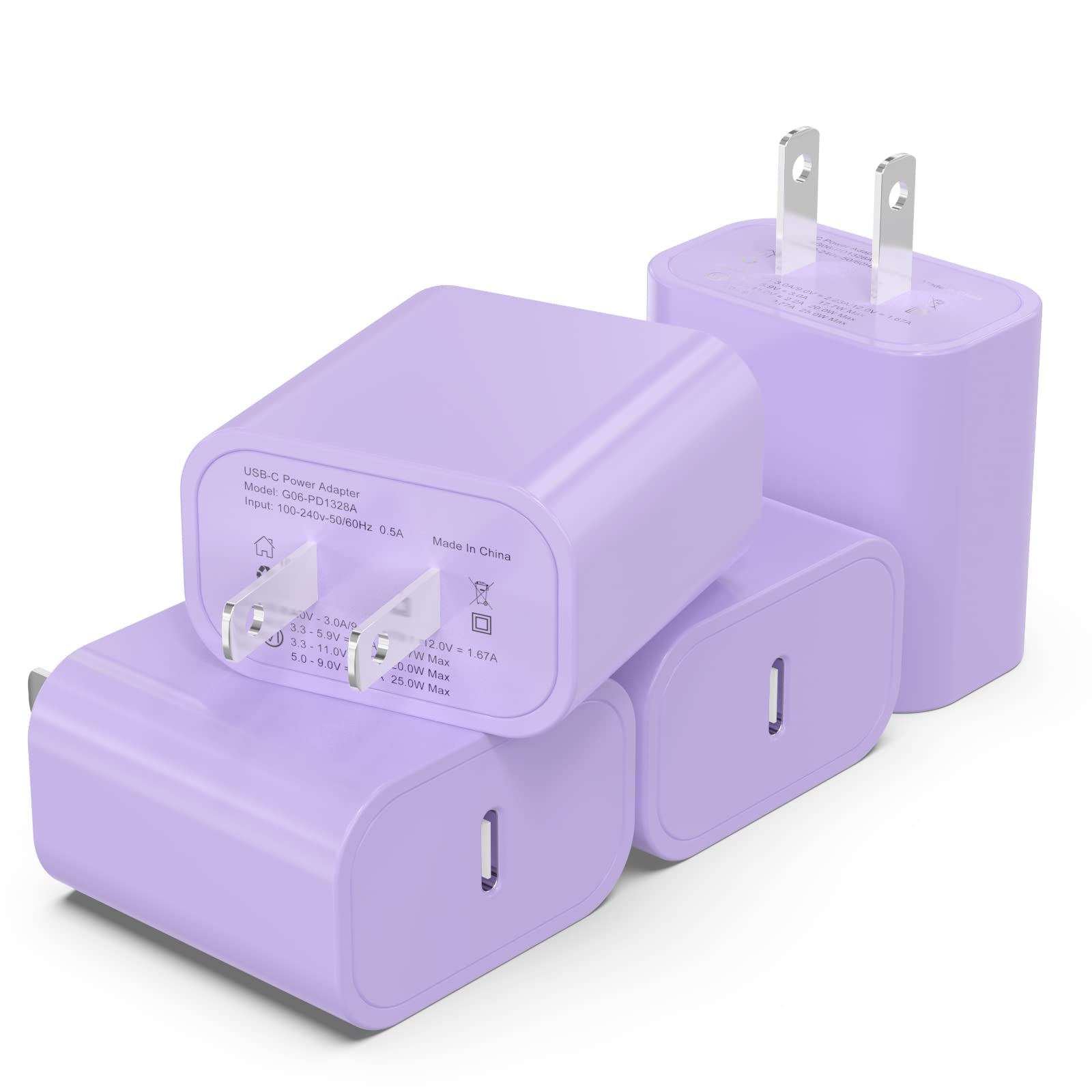 Igenjun 20W Usb C Charger, Mfi Certified Iphone 15 14 13 12 Fast Charger, Compact Pd 3.0 Wall Charger Block, Lilac, 4 Pack