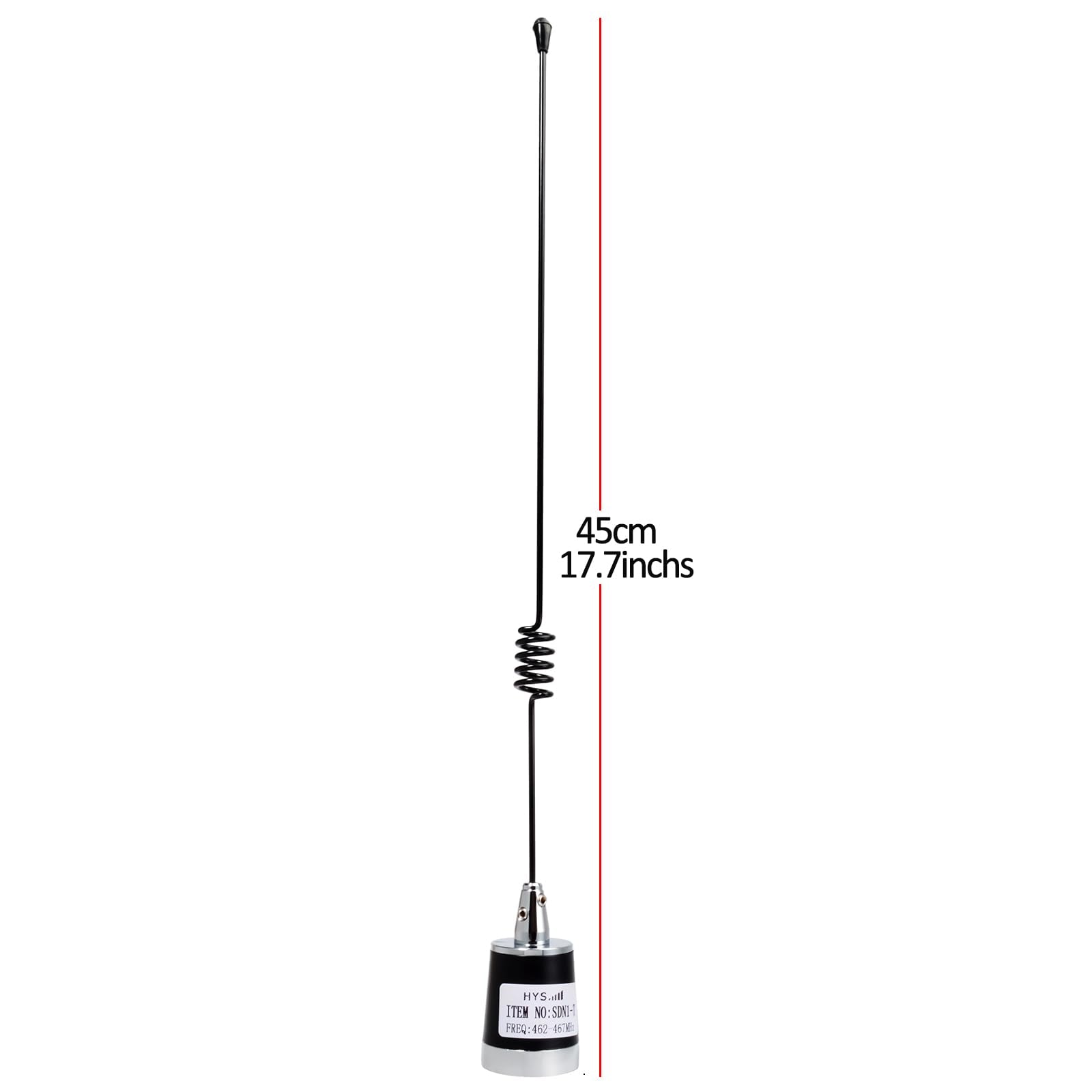 Hys 462 467 Mhz Uhf Pre Tuned Nmo Amateur Gmrs 17.7Inchs Whip Antenna With Heavy Duty Nmo Magnet Mount With Rubber Boot, 3.54Inc