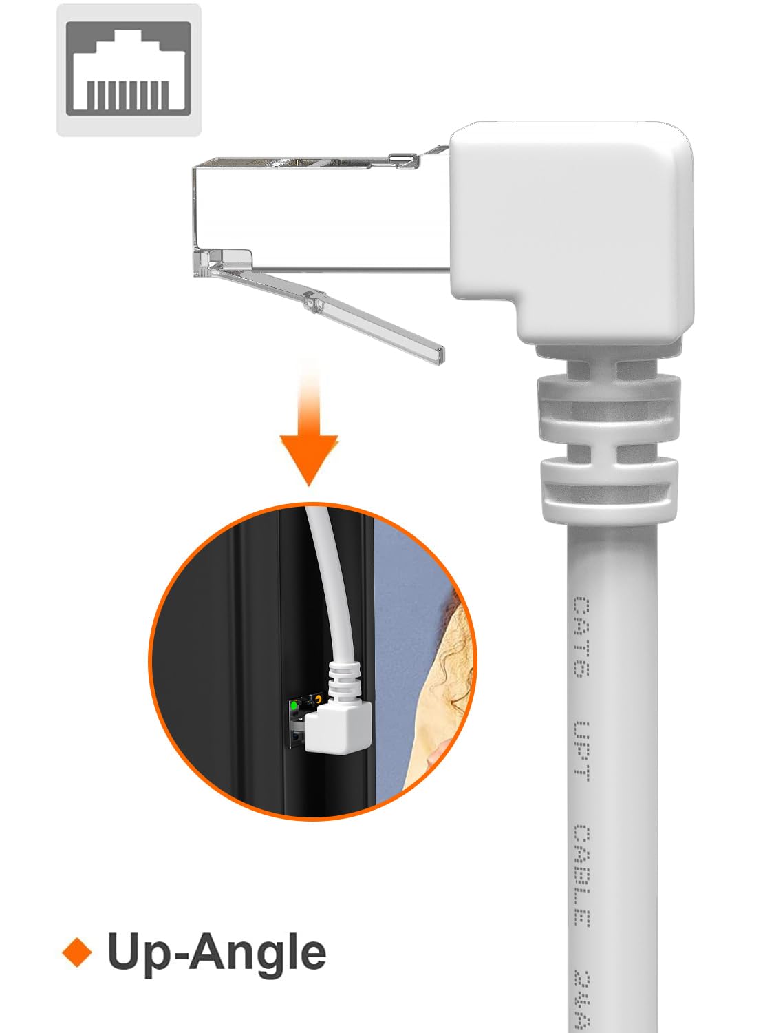 Juxinice 90 Degree Ethernet Patch Internet Cable 6 Foot, White Cat6 Ethernet Cable Right Angle Upward Angle, Cat 6 Lan Network C