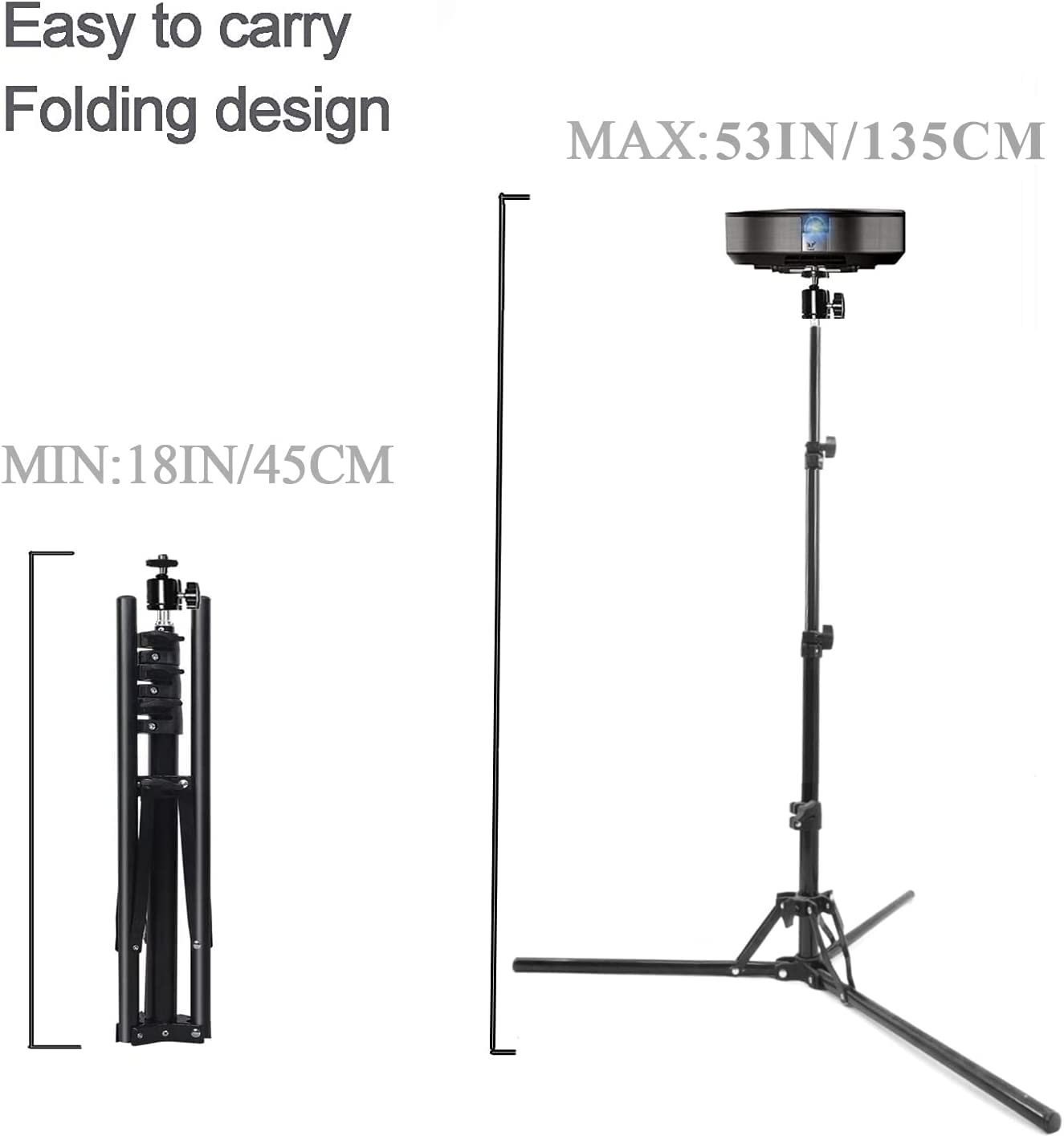 Coret Tripod Stand, Mini Projector Camera Stand Holder, Portable Projector Photography Light Stand Flexibly Adjustable Height 26