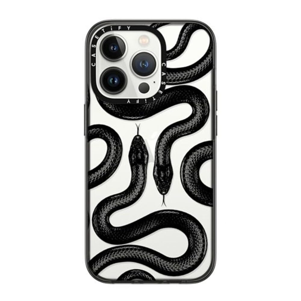 Casetify Compact Iphone 14 Pro Case [2X Military Grade Drop Tested / 4Ft Drop Protection]   Black Kingsnake   Clear Black