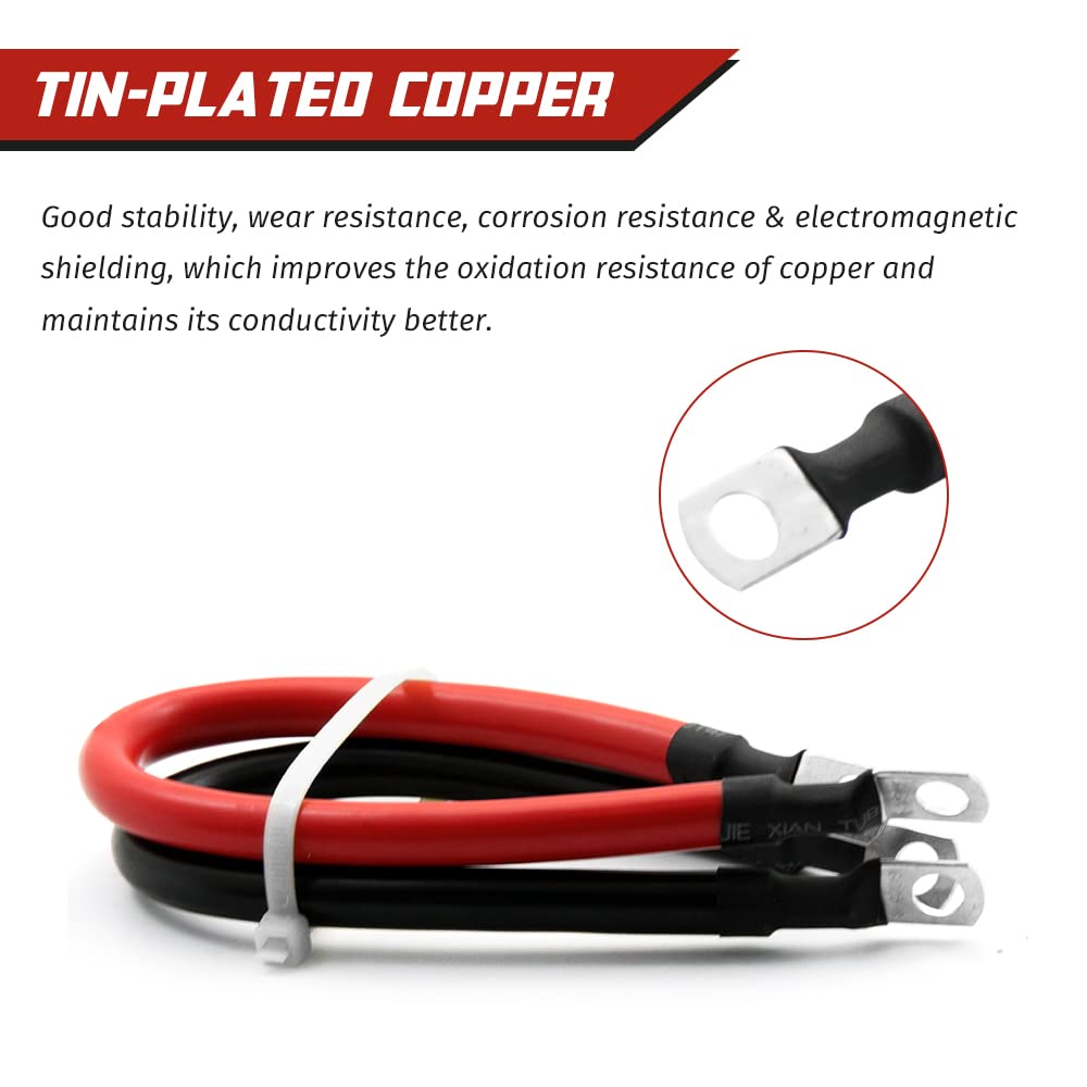 2 Awg 2 Gauge Red + Black Pure Copper Battery Cables Power Inverter Wire Set For Solar, Rv, Car, Boat, Automotive 12In 3/8 In Lu