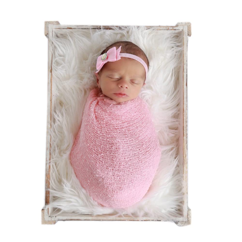 Coberllus Newborn Baby Photography Props Long Ripple Stretch Wrap Blanket Cloth For Boys Girls Photo Shoot (Light Pink)