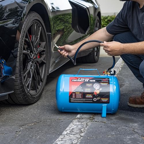 Tooluxe 30010L 5 Gallon Air Tank, Portable Air Tank, 125 Psi Maximum Pressure, Horizontal Air Compressor Tank, 1/4'' Npt 40 Inch