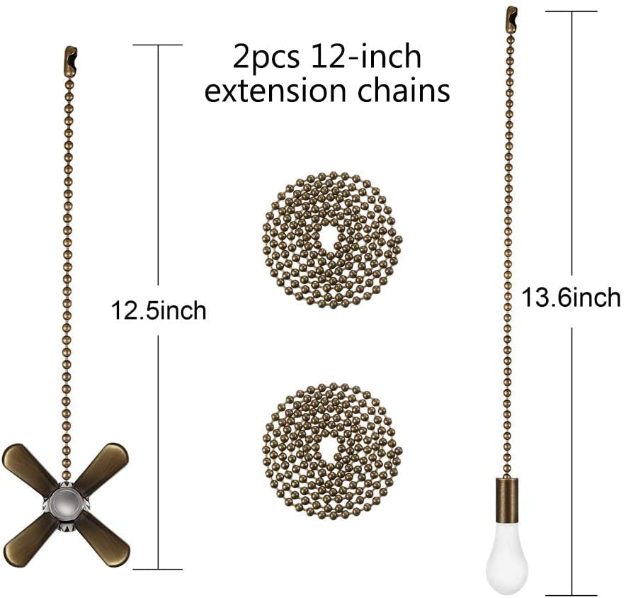 Ceiling Fan Pull Extension Chain With Recognizable Fan And Bulb Cord, Made From Rustproof Brass And Decorative Frosted Glass (Le